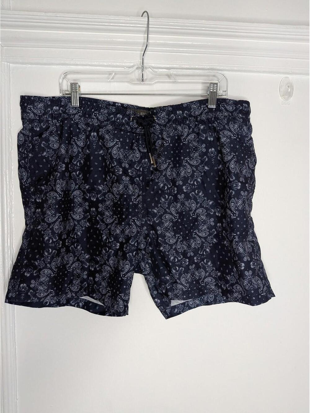 Slate & Stone Swim Shorts Mens XL Blue Paisley Bandana Print Lined Trunks